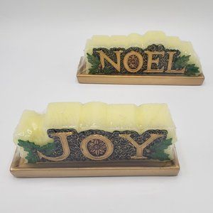 Christmas JOY and NOEL Double Wick Candles on Ceramic Holders Beacon NEW SEALED
